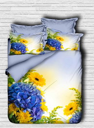 L'essentiel linge de maison Juego de funda de edredón individual con impresión 3D, Azul/Amarillo/Verde